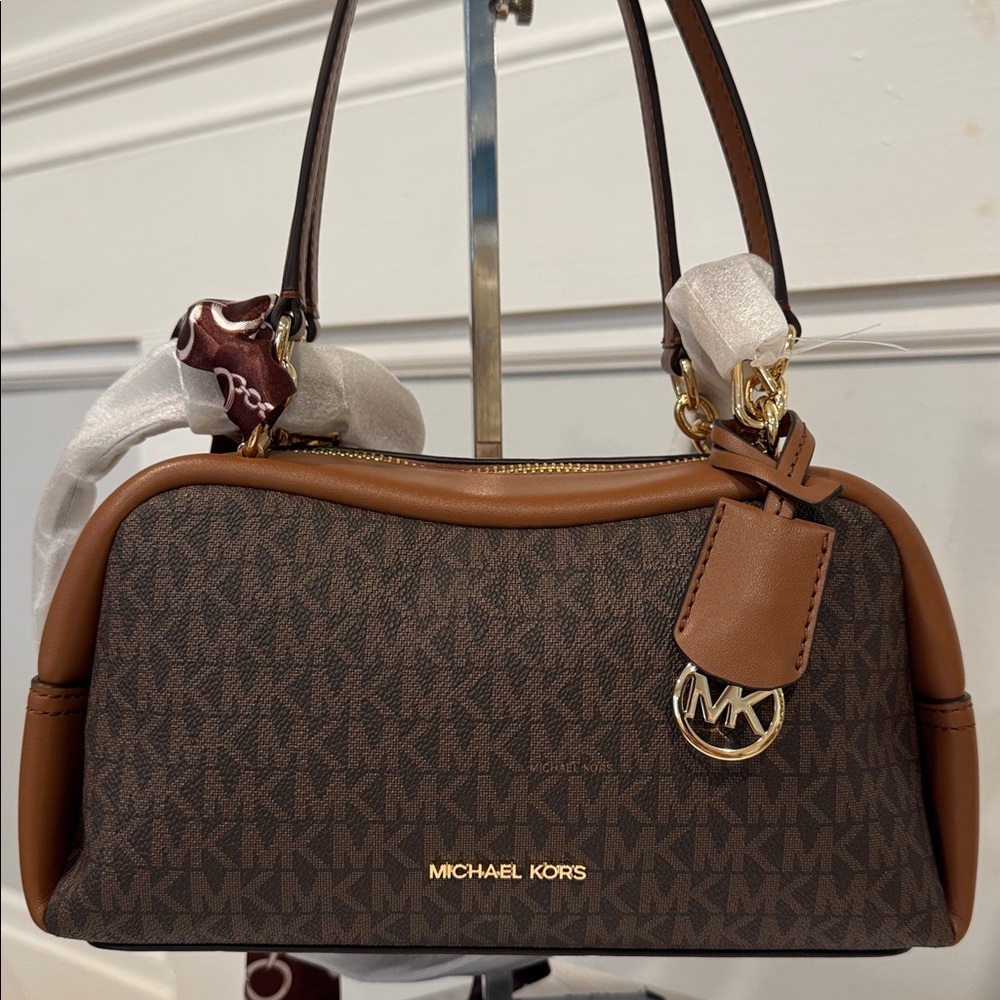 Michael Kors Bag Jet Set Signature Brown Leather Satchel Crossbody - Picture 4 of 16